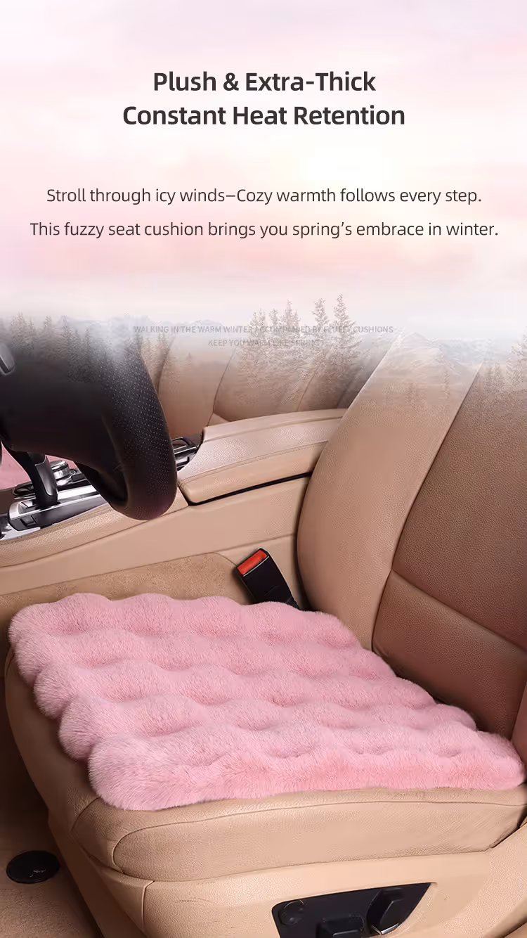 2-Piece Winter Warm Non-Slip Car Interior Comfort Combo with Grey Soft Bubble Fleece 3D Fluffy Car Seat Cushion and Black Plush Steering Wheel Cover, Universal — image 2