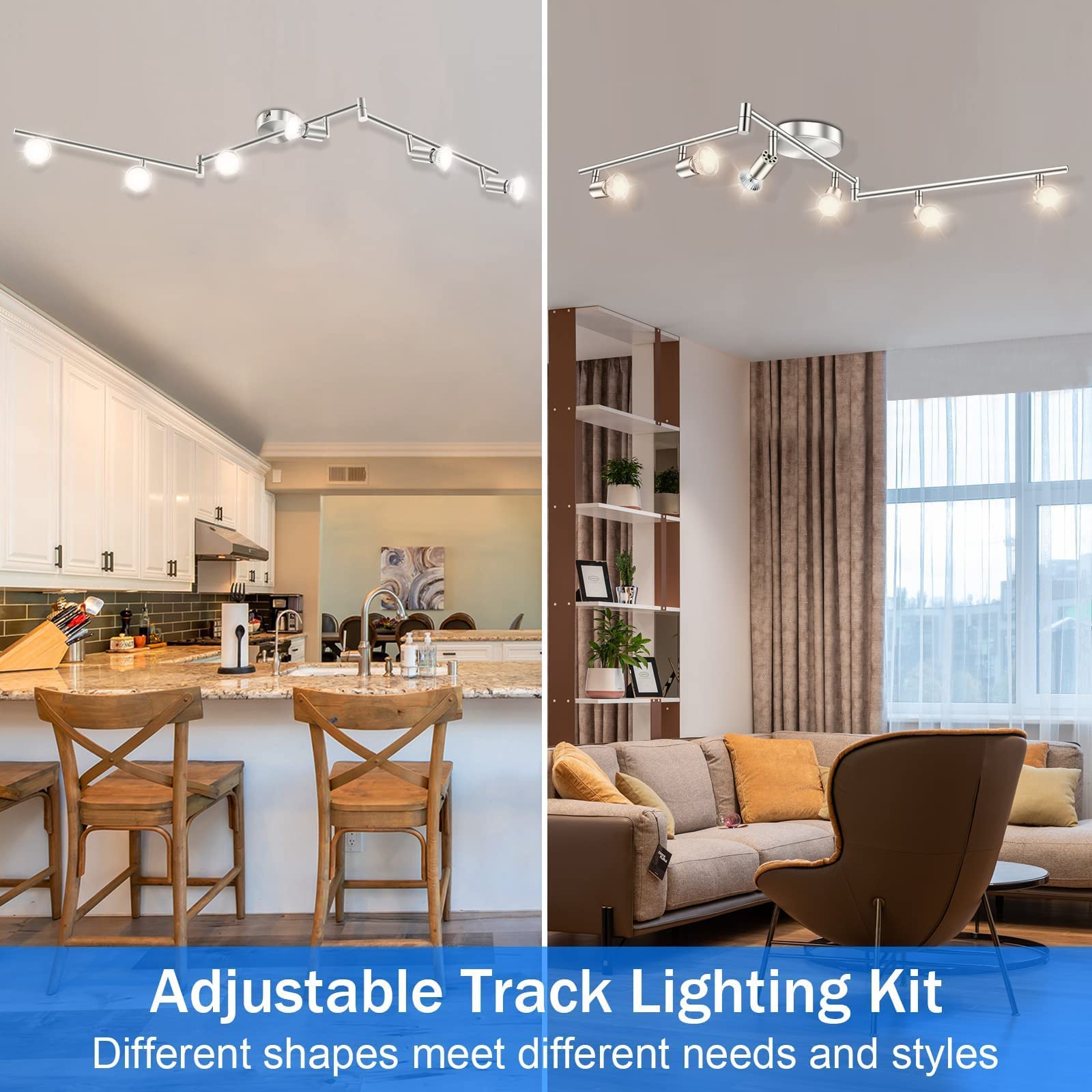 Kitchen Lights, 6-Light Ceiling Lighting Kits, Swivelling Ceiling Spotlight for Bedroom, Kitchen and Living Room(GU10 LED Bulbs not Included) (Brush — image 5