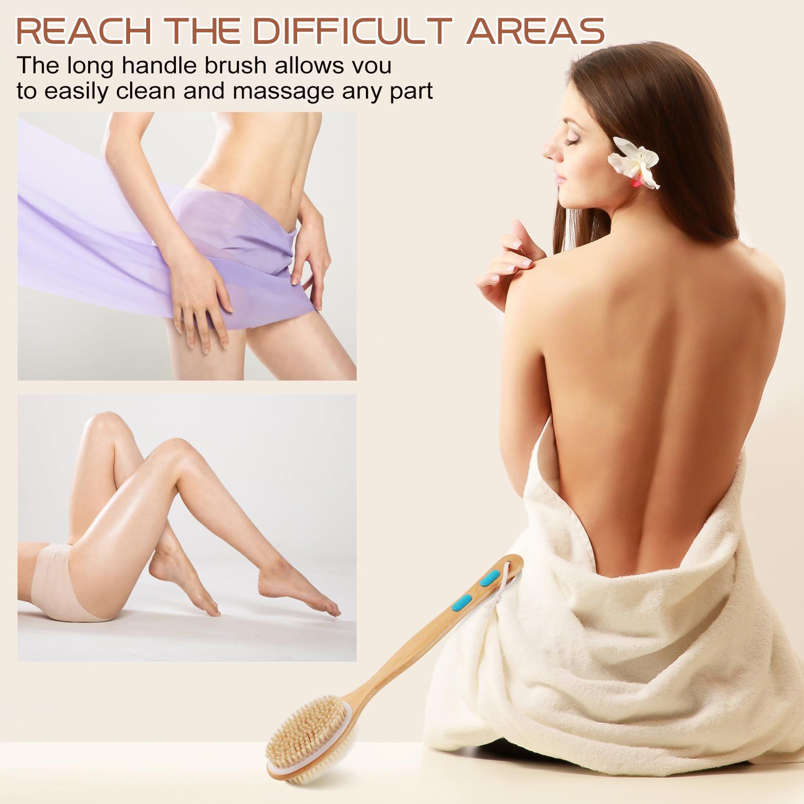 Dry Body Brush - Exfoliating Body Scrub Brush for Bath and Shower w/Thick Bristles for Lymphatic Drainage, Cellulite and Skin — image 3