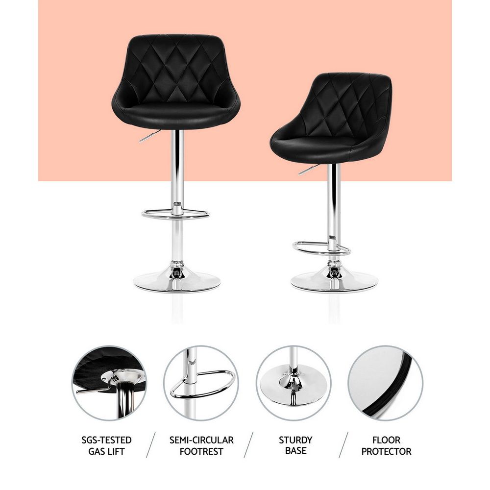 Artiss 2x Bar Stools Leather Padded Gas Lift Stool Black — image 4