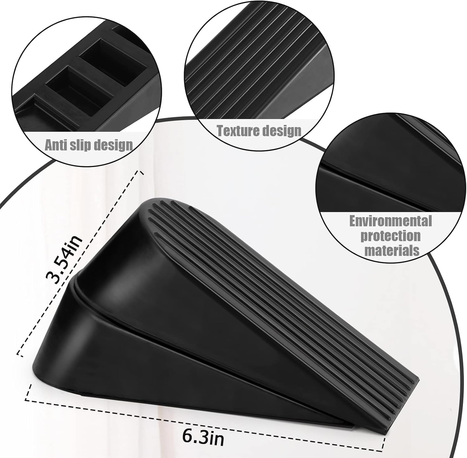 Big Door Stopper 2 Packs, Heavy Duty Wedge Rubber Door Stop Works on All Floor Surfaces, Non-Scratching Doorstops Special for Home Office School Heavy Door — image 4