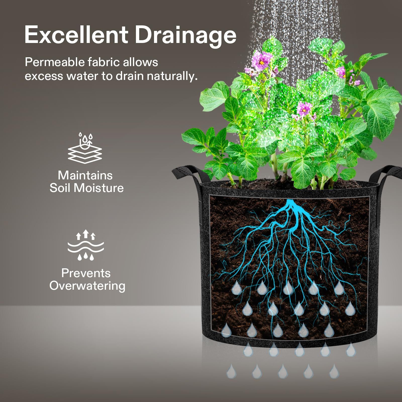 5-Pack 5 Gallons Grow Bags - Heavy Duty 300g Thickened Aeration Nonwoven Fabric Pots with Handles - Ideal Cloth Pots for Plants - Planters Accessories(30*25cm） — image 2
