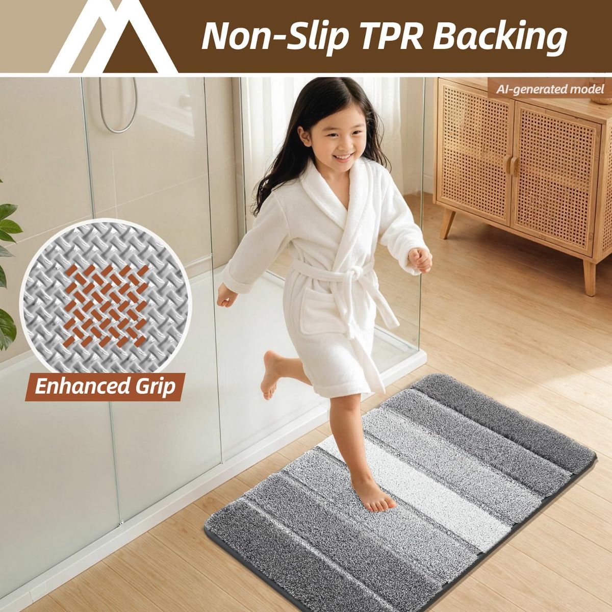 Bathroom Rugs, Ultra Soft Absorbent Bath Mat, Beige | Non-Slip TPR Backing Stays in Place, Machine Washable Bath Rugs Shaggy Rug for Bathroom Floor — image 5