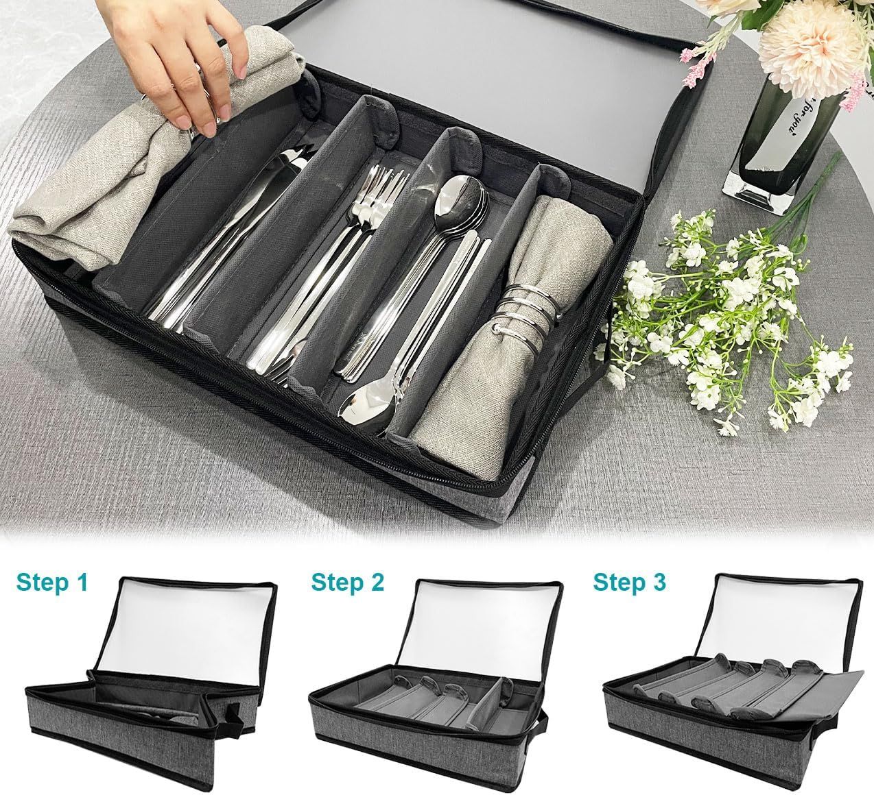Organizer Chest,Silverware Storage Box,Stackable Flatware Storage Case,Spoon Organizer,Tableware Storage Box With โ image 5