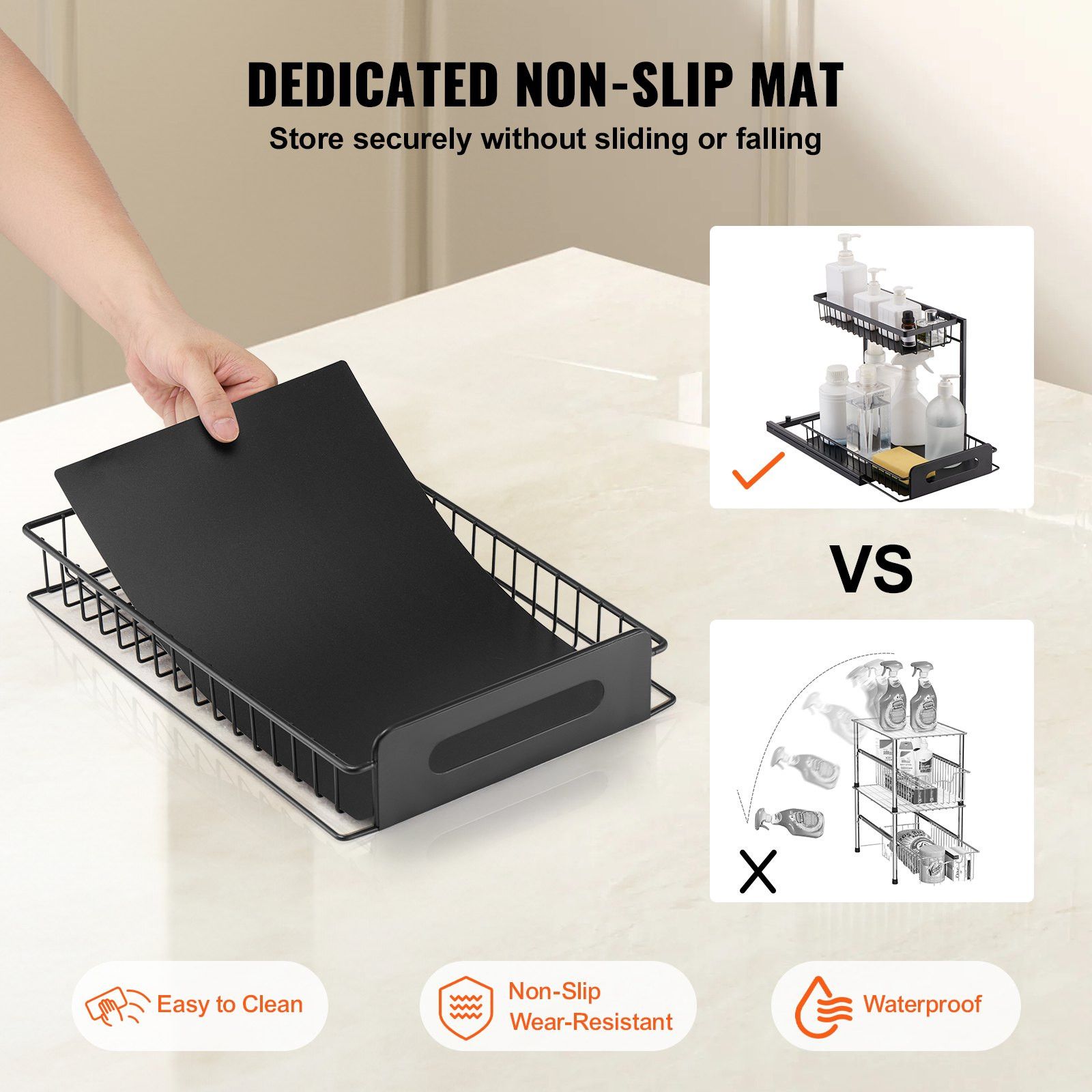2-Tier Pull Out Cabinet Organizer, 10.7"W x 14.2"D, Under Sink Slide Out Drawer Storage, Wire Basket Sliding Shelf, Space-Saving Kitchen Cabinet Organizer โ image 3