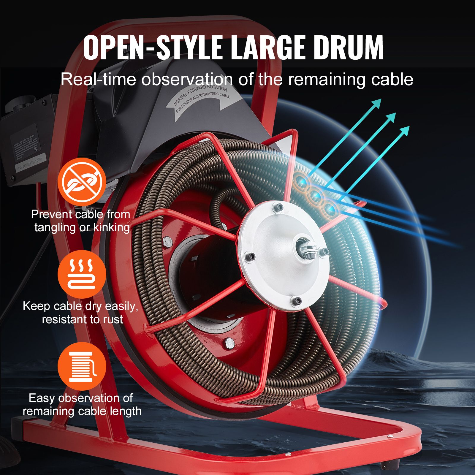 Drain Cleaner Machine Drain Auger 50FT x 1/2 Inch Manual Feed & 4 Cutters โ image 4