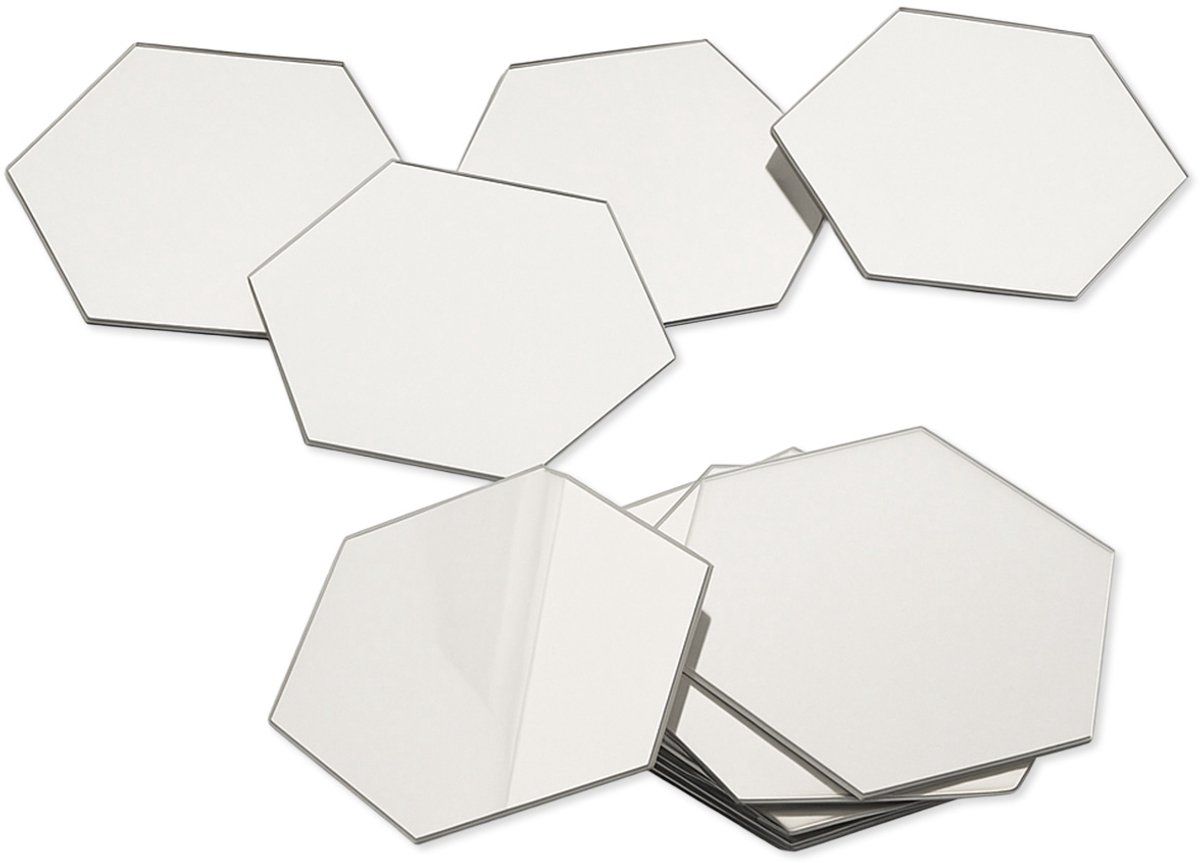 12-Pack Hexagon Acrylic Mirror Wall Stickers, Silver Self-Adhesive Decor, 8 x 7 cm