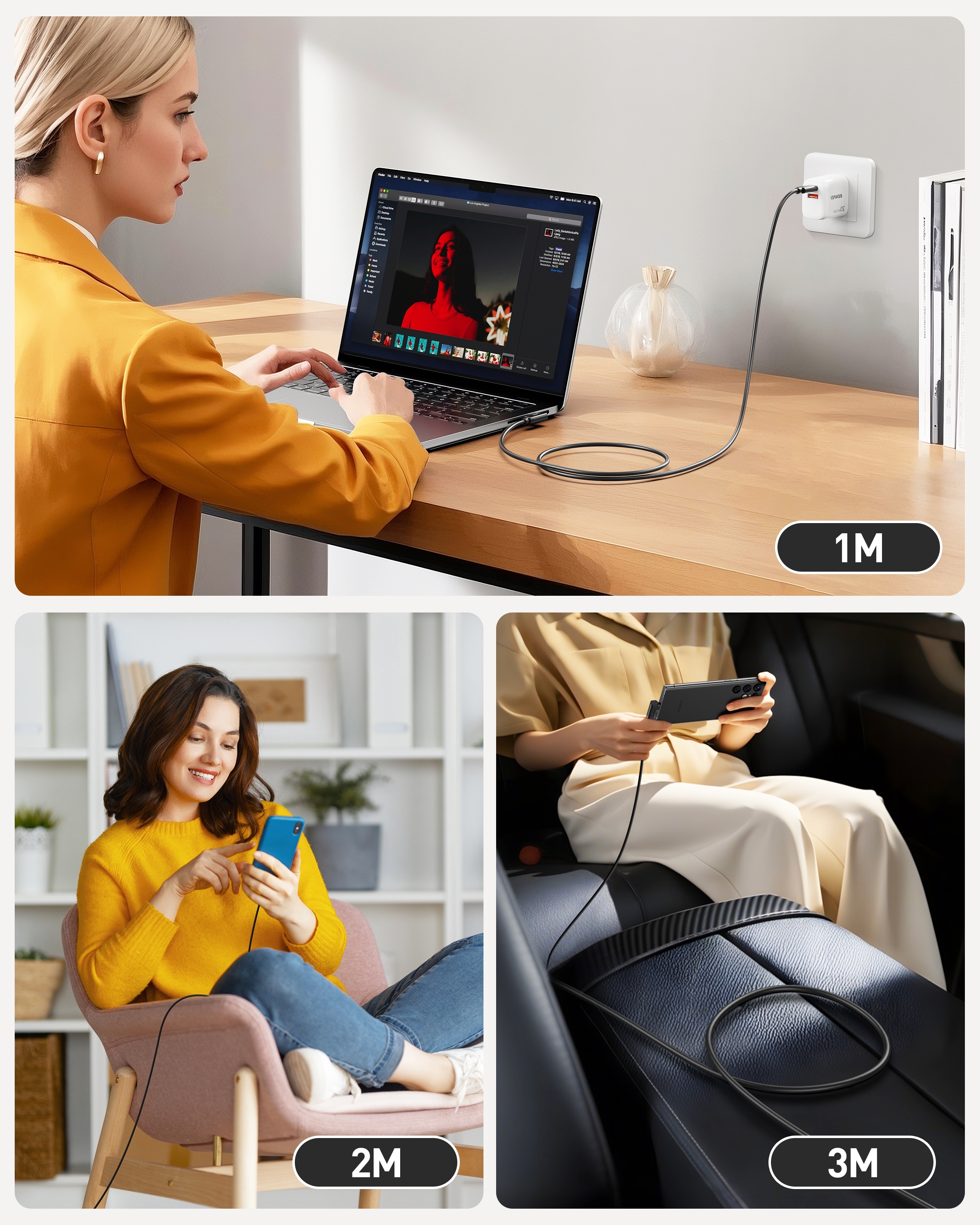 BENFEI 428BK-1M USB C to Right Angle USB C Cable, 90-dgree Angled USB 2.0 Type C Charger Cable, 3A Fast Charging & 480Mbps Data Sync, Durable PVC — image 4