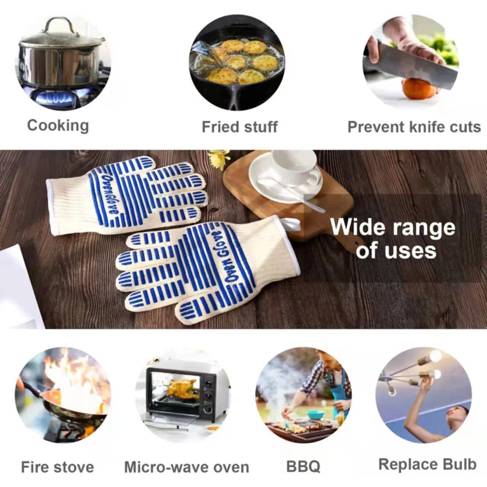 Blue and White Extreme Heat Resistant BBQ Gloves - Cut-Resistant Oven Mitts with Non-Slip Silicone Grip โ image 4