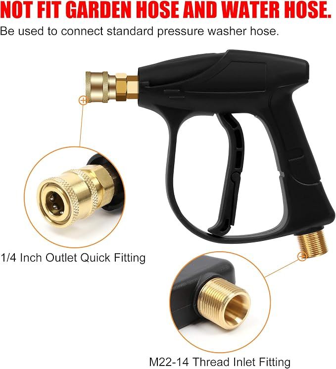 High Pressure Washer Gun 4350PSI, Car Washer Gun with 5 Nozzles and M 22 Brass Coupler for Pressure Power Washers — image 3