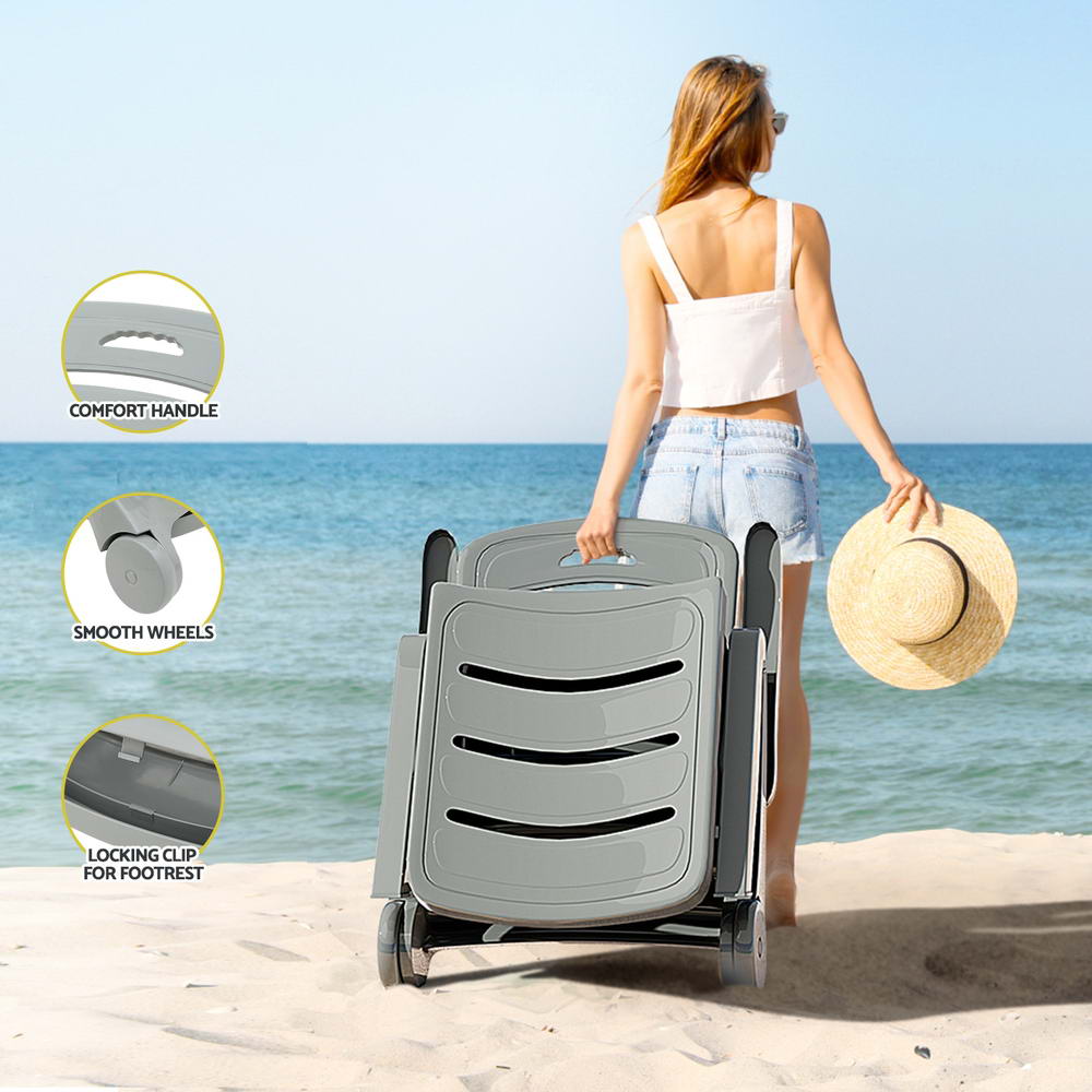 Gardeon Sun Lounger Folding Lounge Chair Wheels Patio Outdoor Furniture Grey — image 6