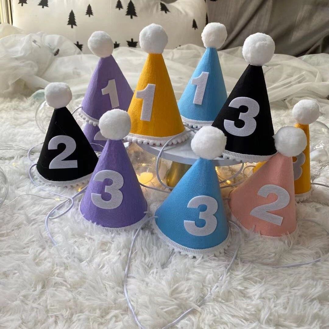 Birthday Hat Baby Felt Party Prop Chun Yue Purple 3 weeks 0-10 weeks can take โ image 5
