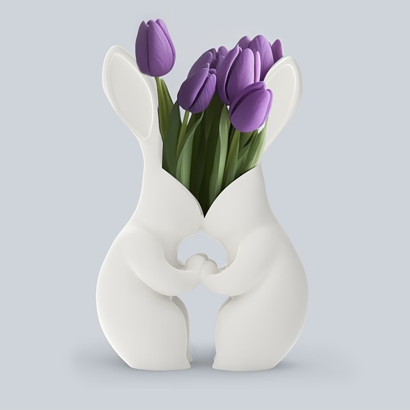 3D printed Easter bunny vase, ceramic-look plastic vase. White