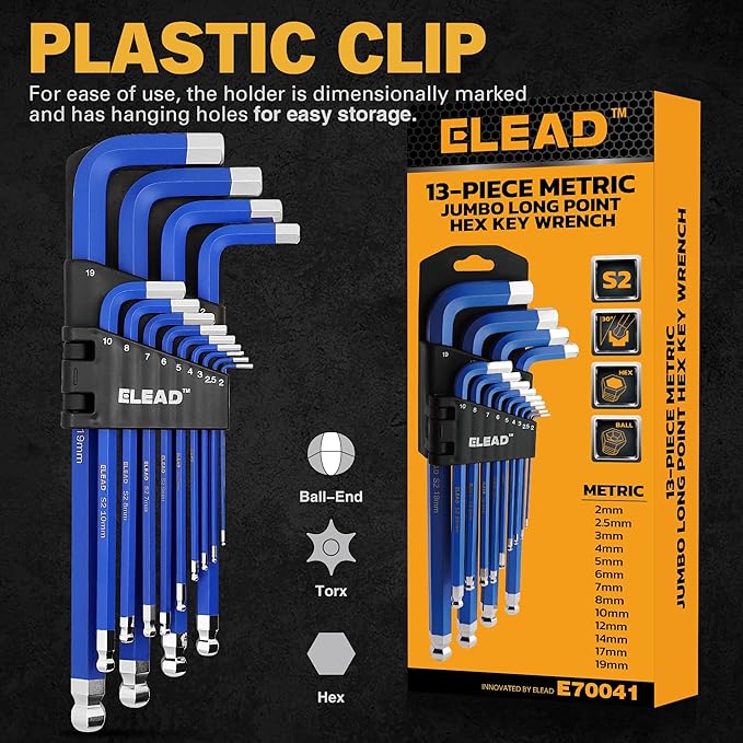 ELEAD Jumbo Hex Key Allen Wrench Set | 13-Piece Metric 2-19mm | Long Ball End Durable CR-V | Automotive | Mechanic | Furniture | Professional Grade — image 2
