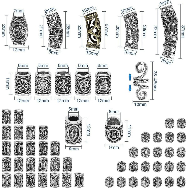 Kryc 80 Rune Beads Set with 300 Rubber Bands for DIY Viking Beard and Hair Beads Antique Nordic Jewelry Braided Bracelet Pendant — image 2