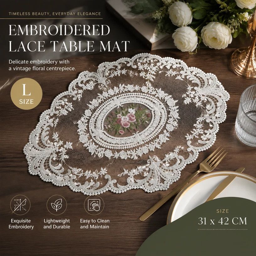 Simple Stitched Vintage Edge Dining Mat Pack, Black, Size M 29*37CM, 2 Pcs — image 4