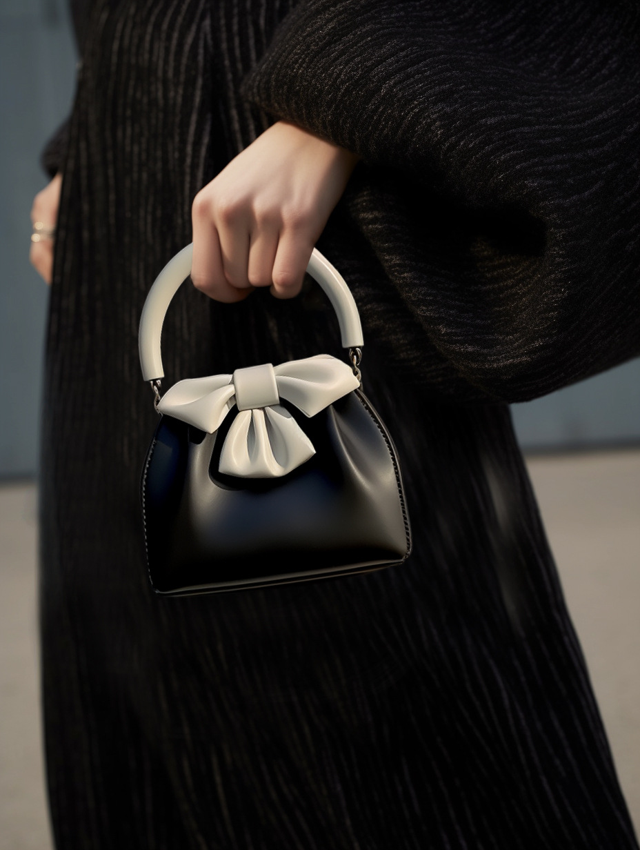 Statement Bow Mini Handbag - Black & White Color Block Top Handle โ image 2