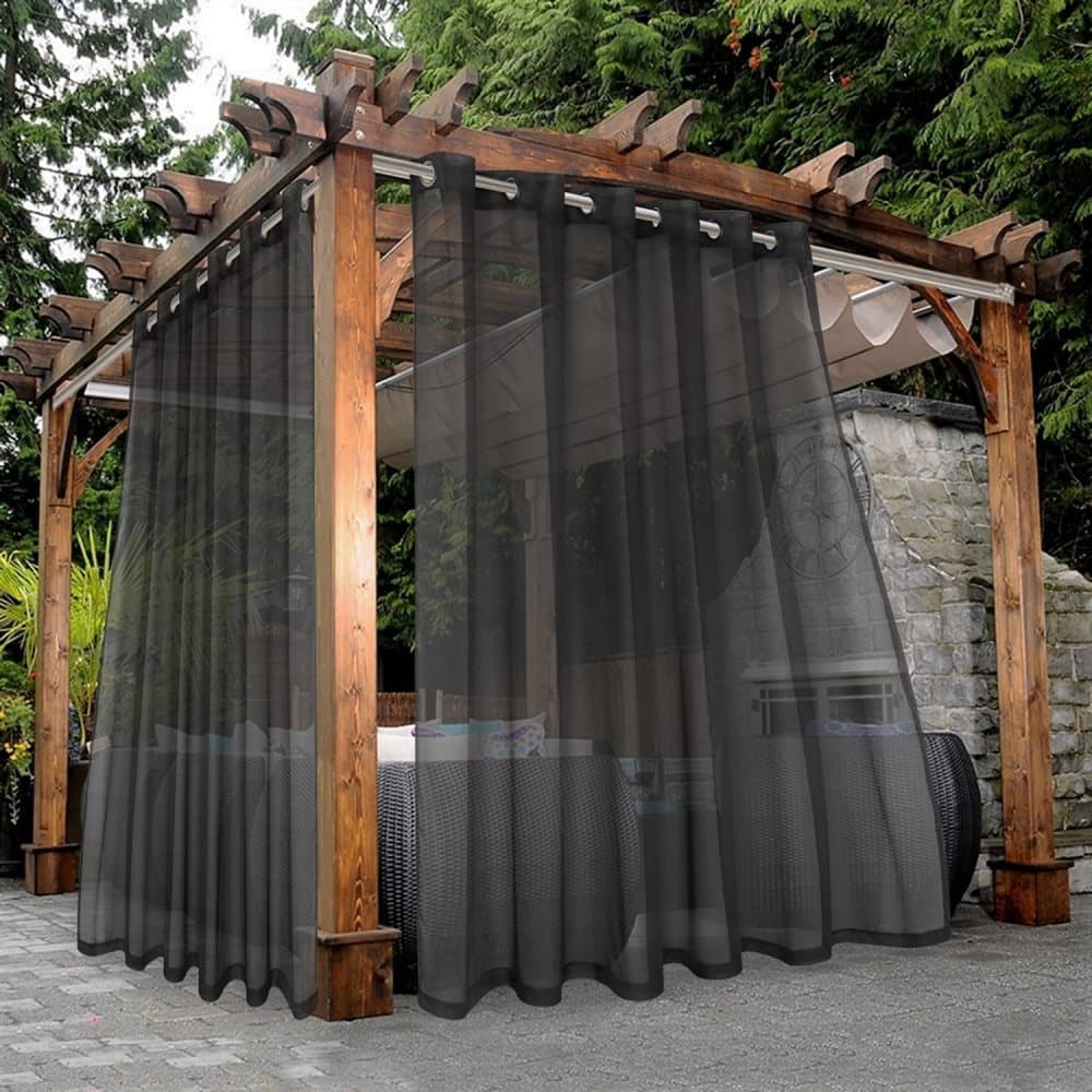 Black Water Resistant Sheer Eyelet Curtains for Outdoor, 132 cm x 274 cm — image 2