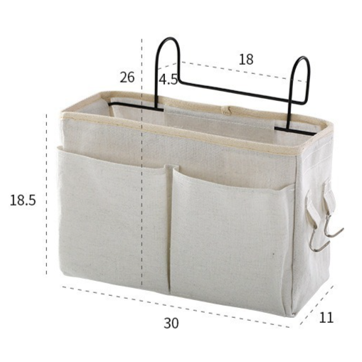 Bedside Caddy Storage Organizer with Metal Hooks, Multi-Pocket Linen Hanging Bed Caddy for Dorm Bunk Beds, Sofas—White — image 5
