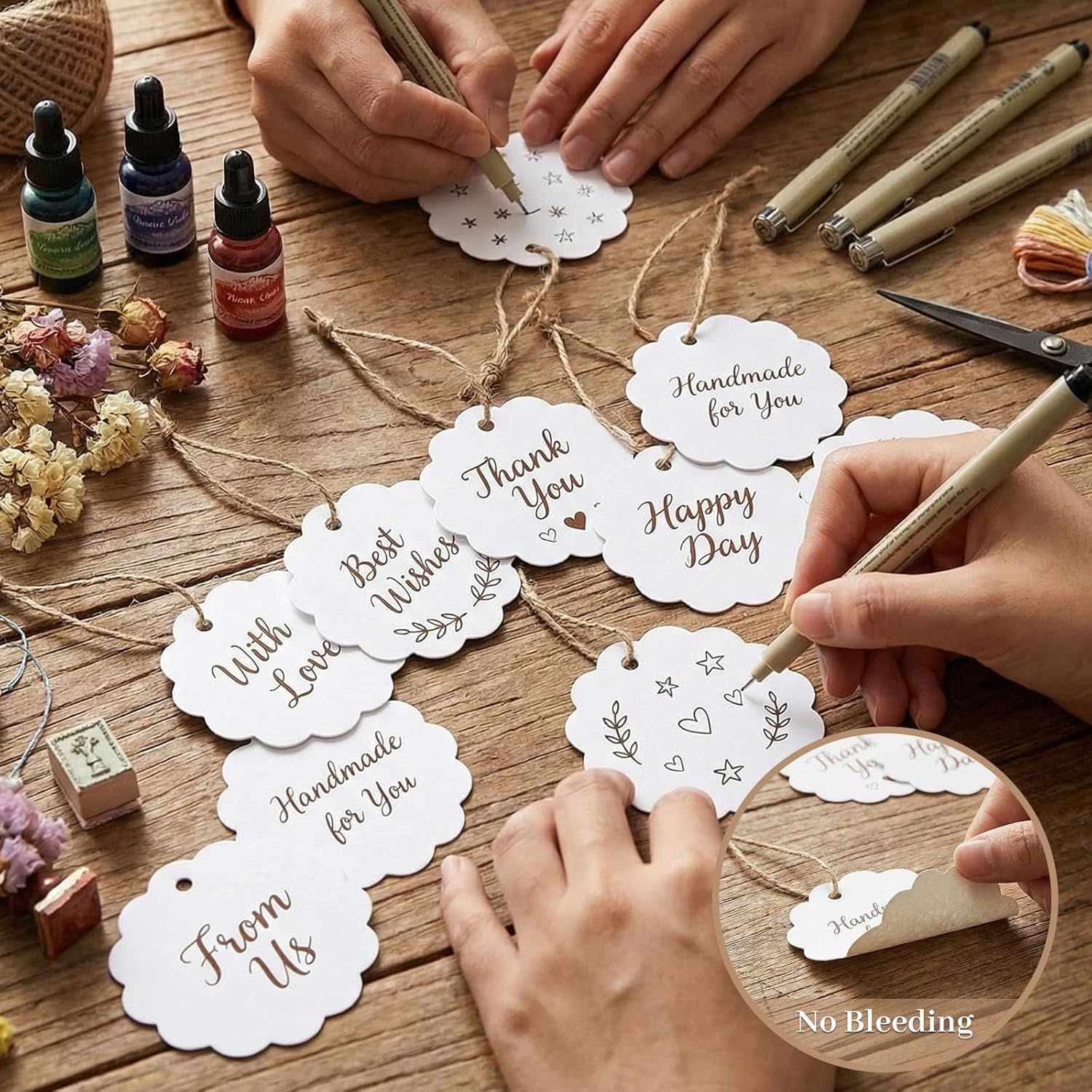100PCS Gift Tags with String Attached, 2.4X2.4inch Round Circle White Gift Tags for Clothing DIY Crafts Wedding Holiday โ image 2