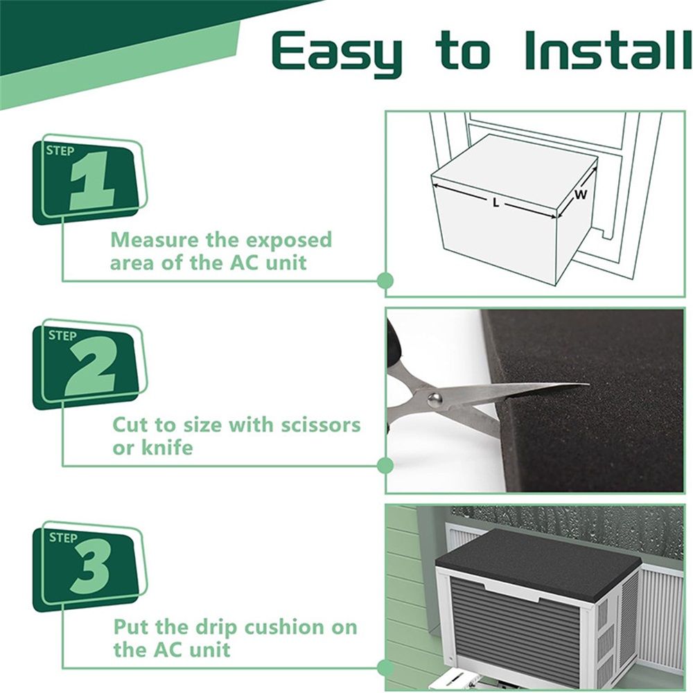 12" x 17" x 3/4" Air Conditioner Drip Cushion Black & Removable AC Rain Cover with Magnetic Pad for Window AC Units,Stops The Noise from Raining 2pcs — image 3