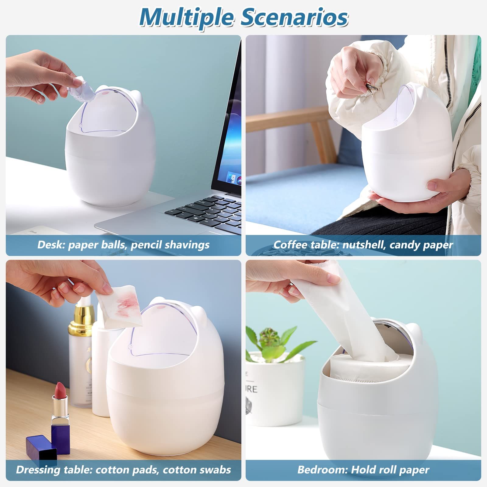 2 pack Mini Trash Can for Desk,6.1X4.33 Inch Garbage Can with Lid Cute Desktop Trash for Home Kitchen Office Bedroom Car - White โ image 3