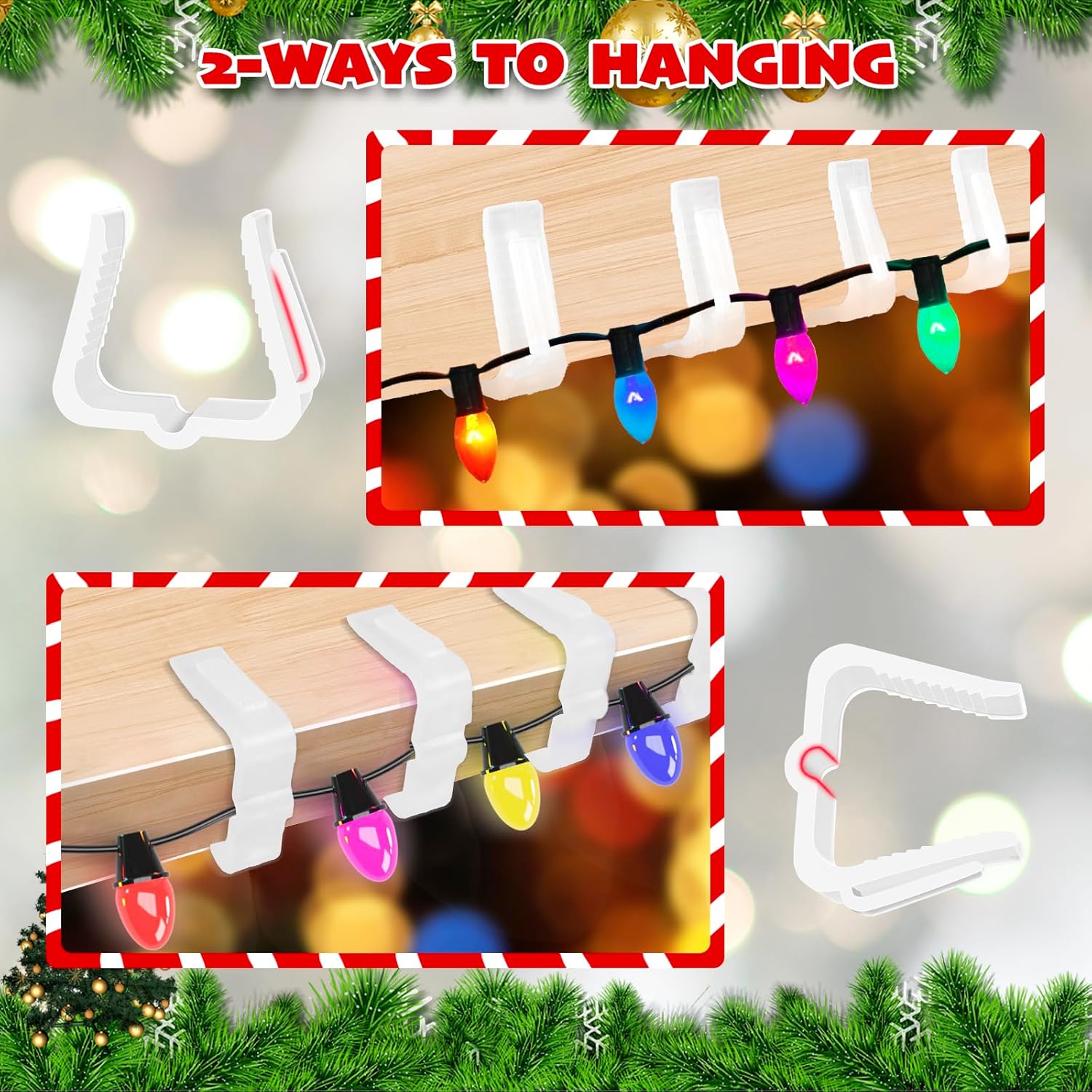 Christmas Light Hanger Clips, Fascia Board Clips, Deck Banister Light Clips, Plastic Holiday Light Clips for Christmas Fascia Board Roof Gutter Fence Eave — image 4