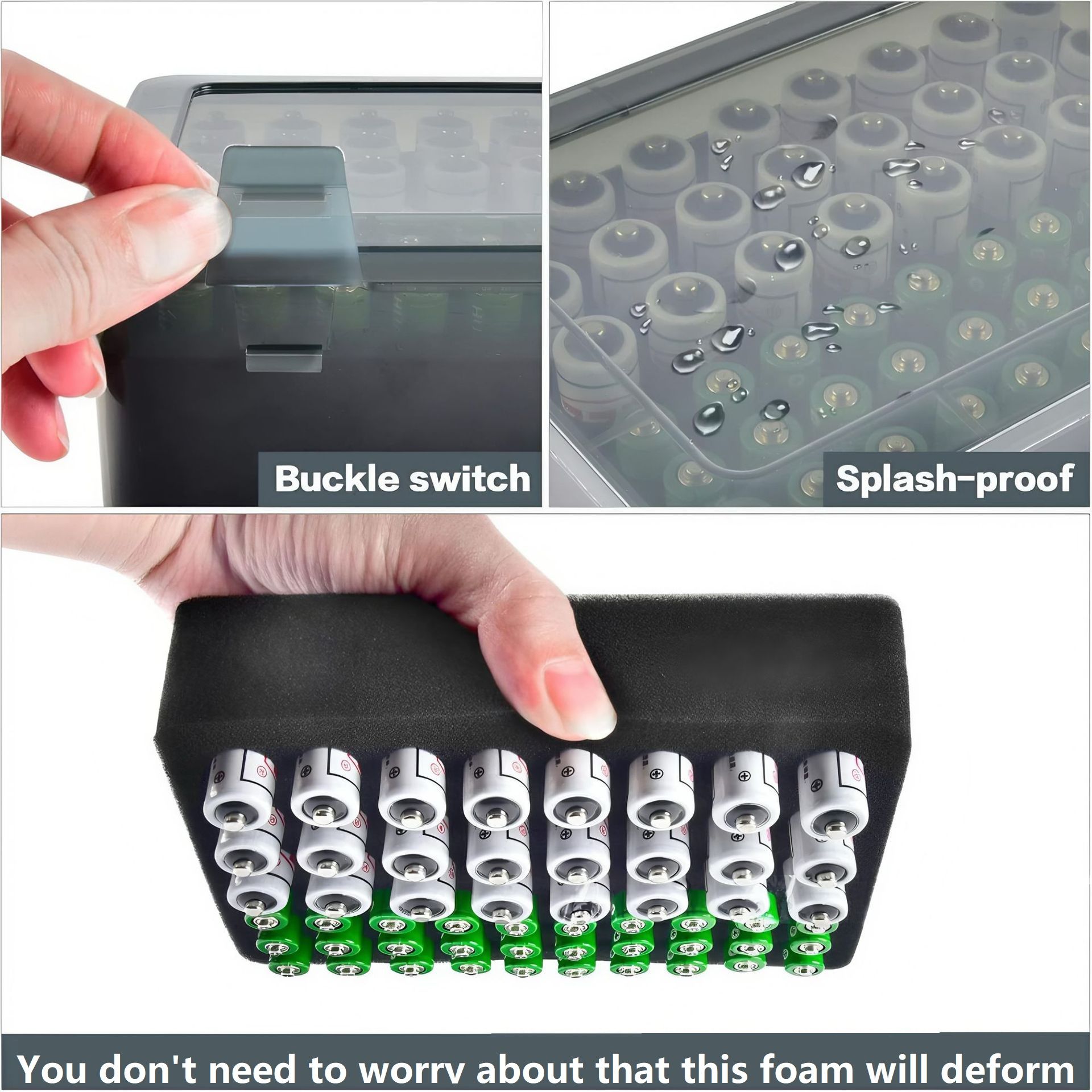 Grey AA/AAA Battery Storage Case 24 AA + 30 AAA Capacity Durable PP Organizer Box with Removable Foam Dustproof Portable Protective Battery Holder โ image 4