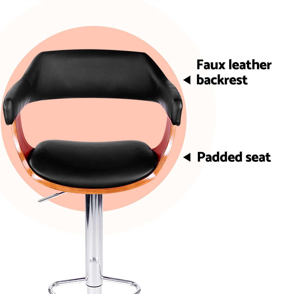 Artiss 4x Bar Stools Gas Lift Leather w/Armrest Black — image 4