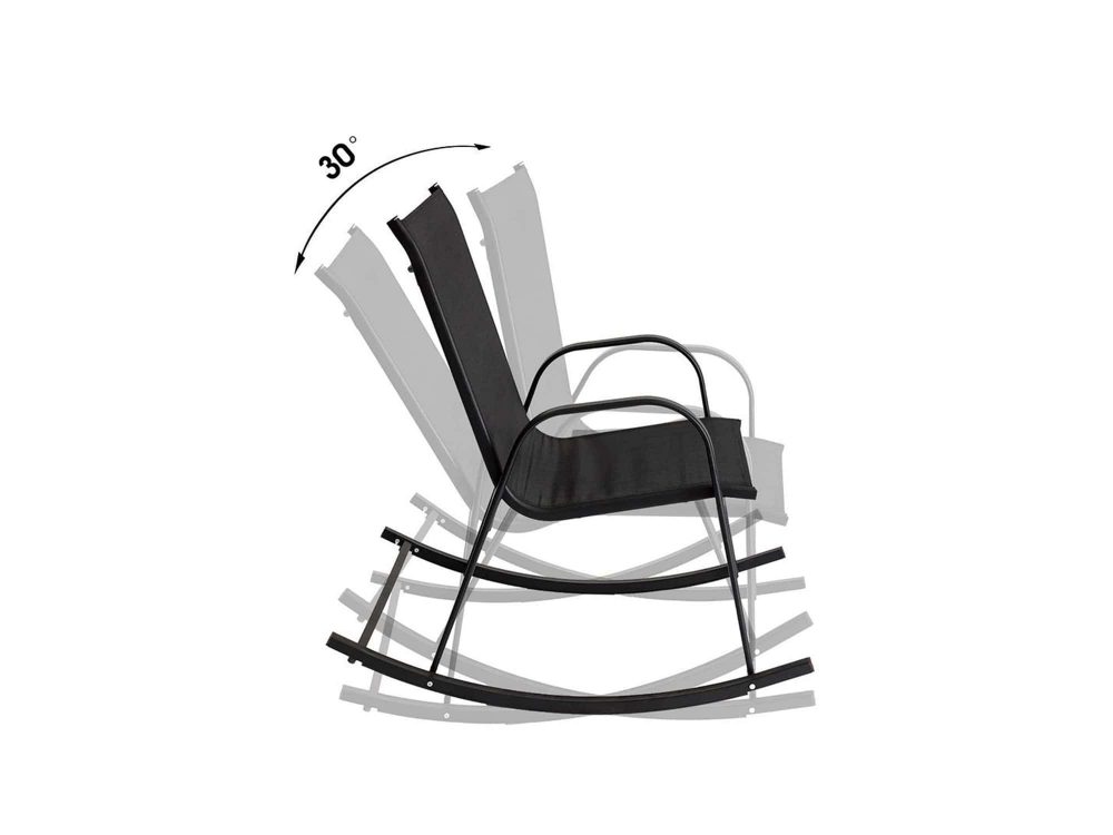 Rocking Chair High Back Rocker Chairs Steel Metal Textilene Fabric-Black — image 4