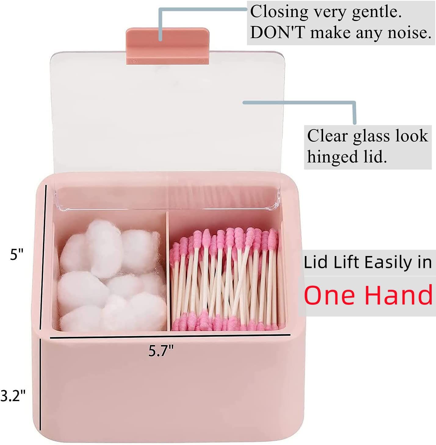 2pcs Qtips Holder Dispenser Cotton Swabs Storage Organizer Plastic Bathroom Canisters with Hinged Lids, Divide 2 Grids(Only storage box) — image 3