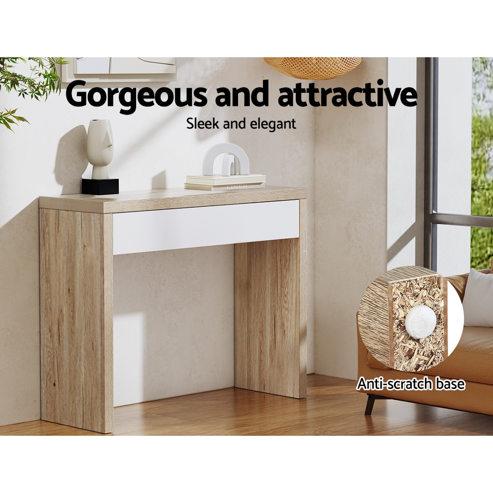 Artiss Console Table Storage Drawer Jory White Pine — image 6