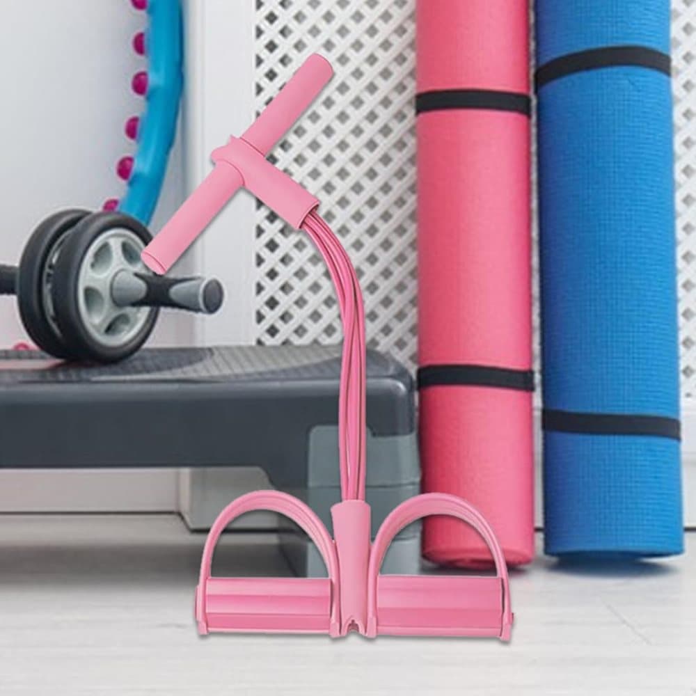 Pink abdominal trainer with multifunctional tension rope and fitness pedal, compatible with home workout, slap pull band — image 4
