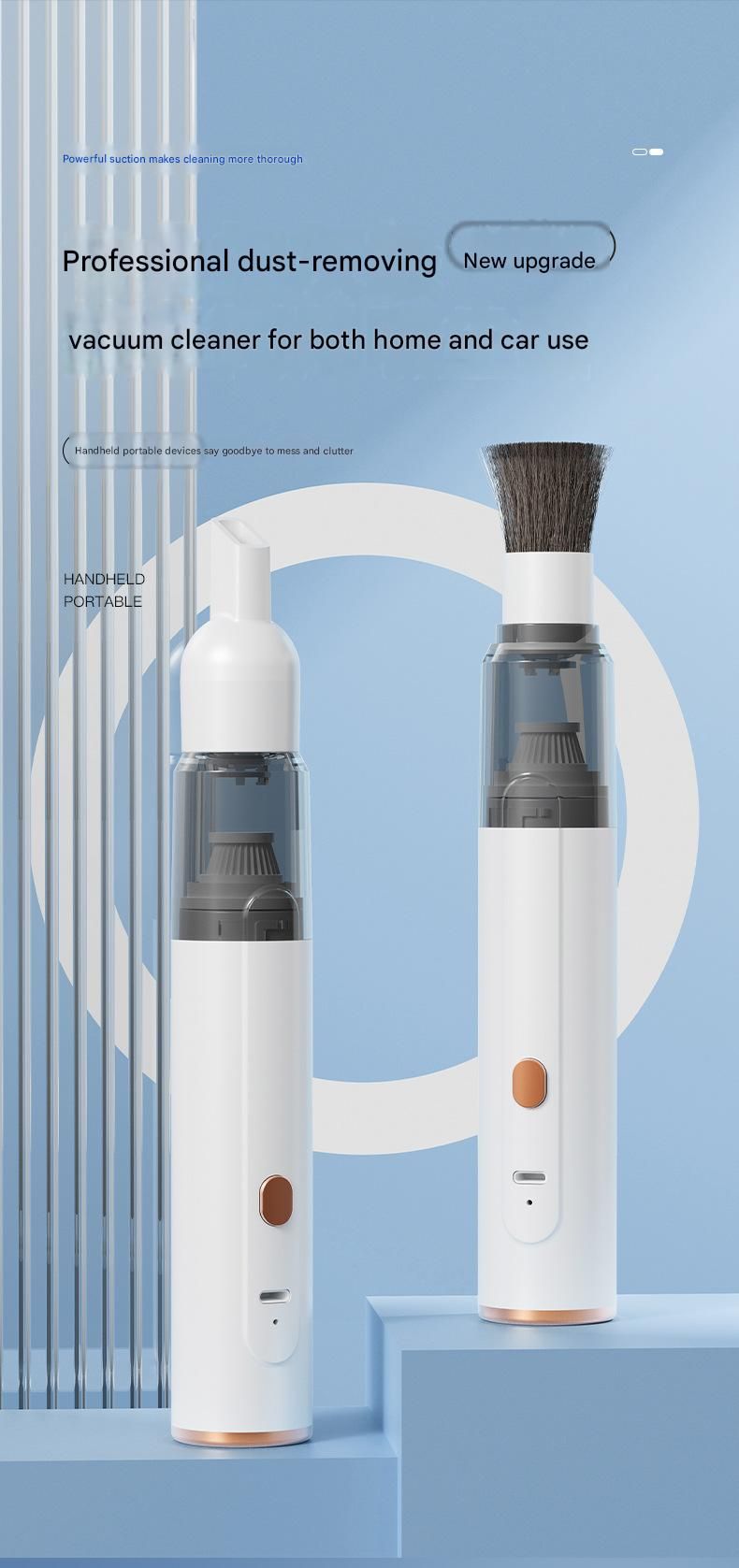 Black Portable Handheld Car Vacuum Cleaner - Rechargeable Mini Dust Collector with Soft Bristle Brush and Particle Nozzle for Car Interiors, Desktops — image 2