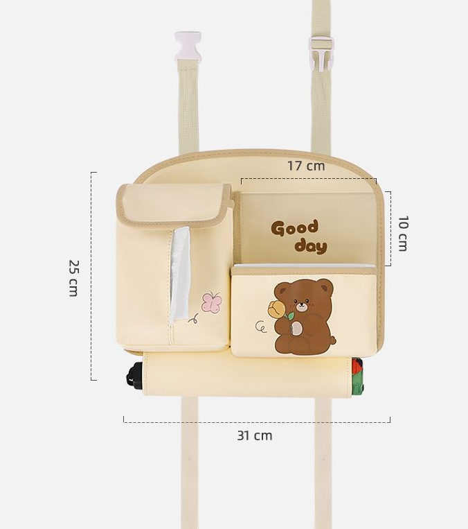 Car Seat Back Organizer with Practical design-Multi-Pocket Storage for Tissues and Gadgets-Cute bear(Beige) — image 2