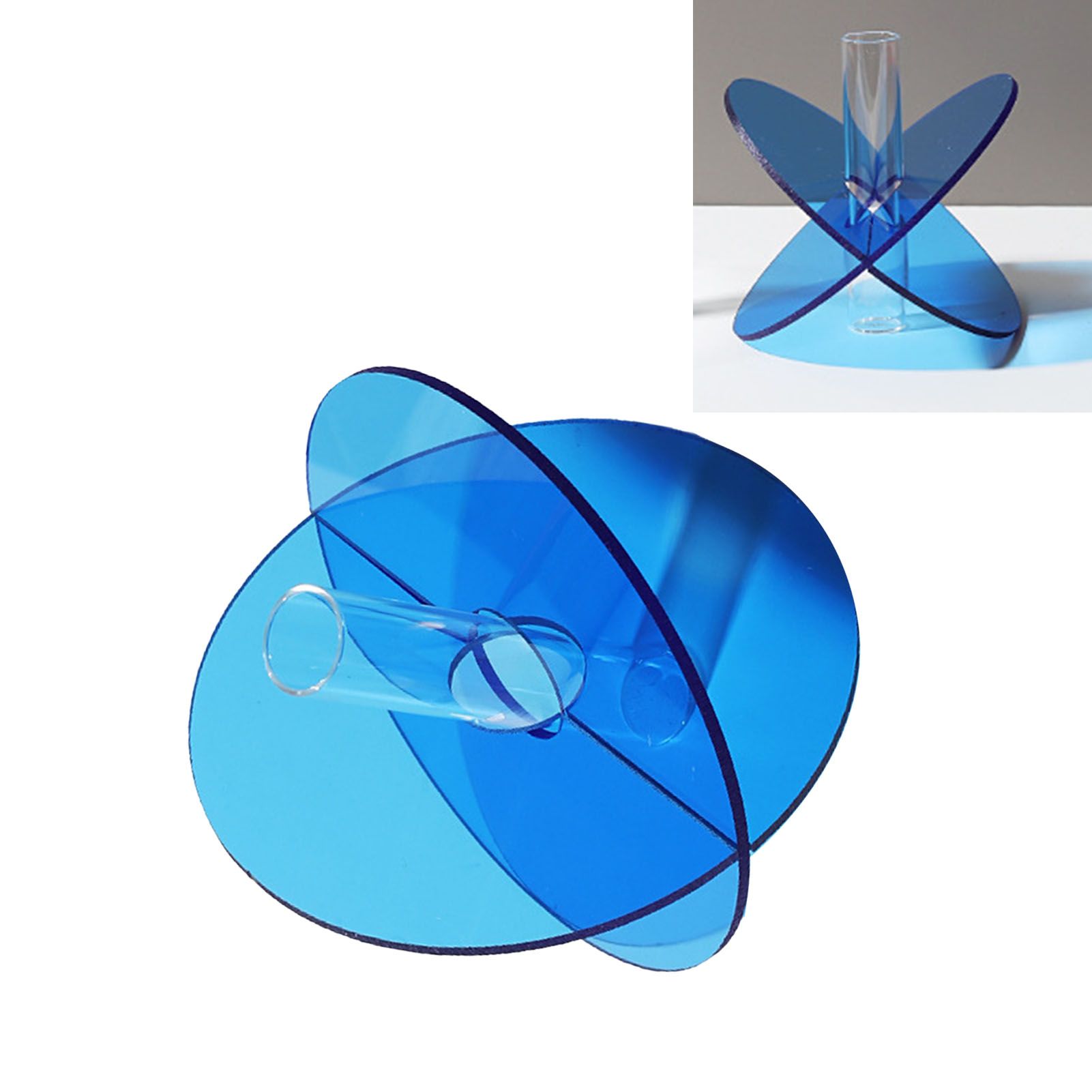 Acrylic Geometric Flower Vase Fine Detail Easy To Clean Acrylic Geometric Minimalist Vase for Living Room Table Disc Blue 15 × 13 × 2cm — image 6