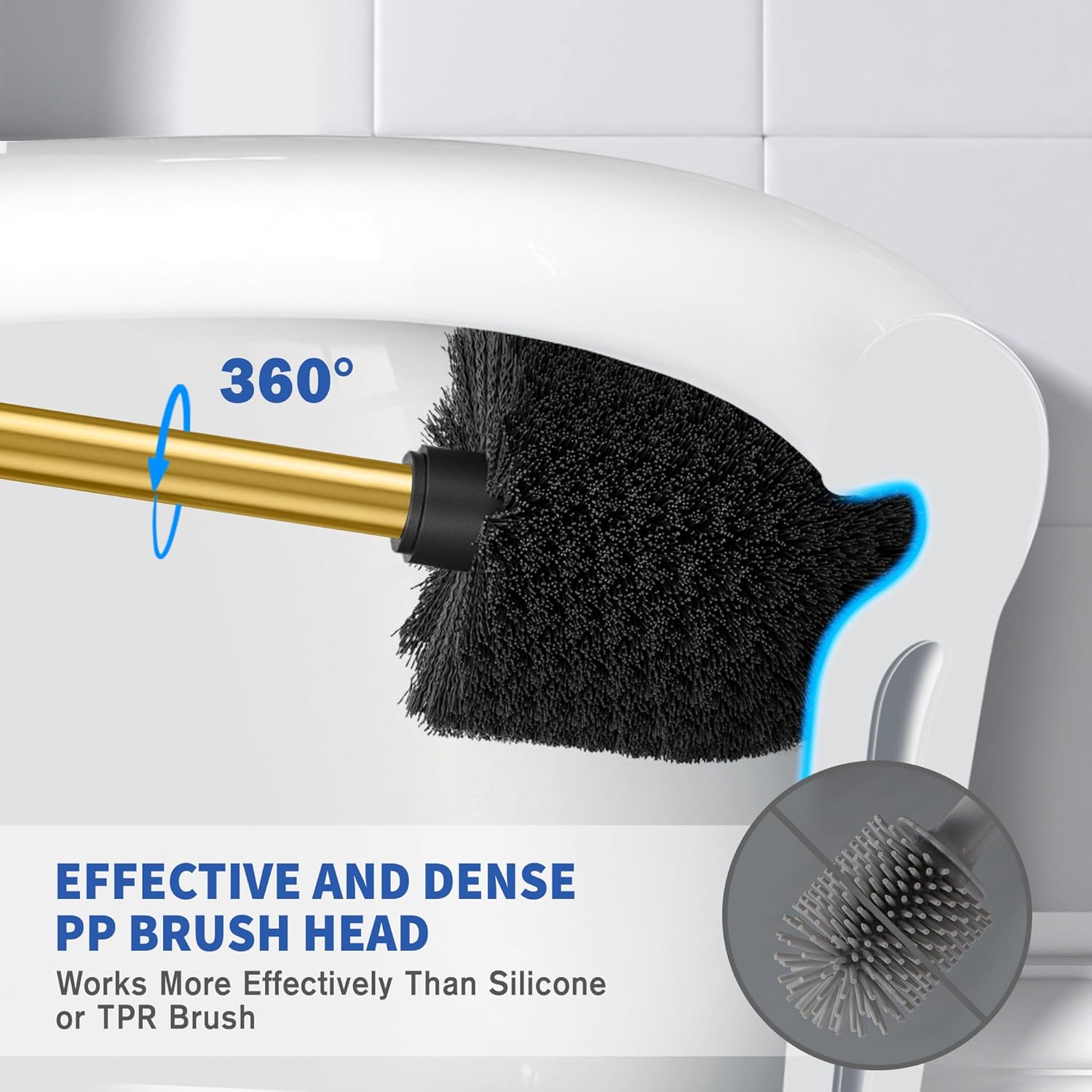 Toilet Brush and Holder, Toilet Brush Stainless Steel, Toilet Bowl Brush for Bathroom Toilet-Ergonomic, Elegant,Durable (Gold) — image 3