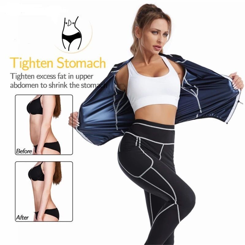 XL Size Black and Blue Women's Workout Sauna Sweat Suit Set: Long Sleeve & Leggings - High Elasticity Compression Shapewear for Weight Loss & Yoga — image 2