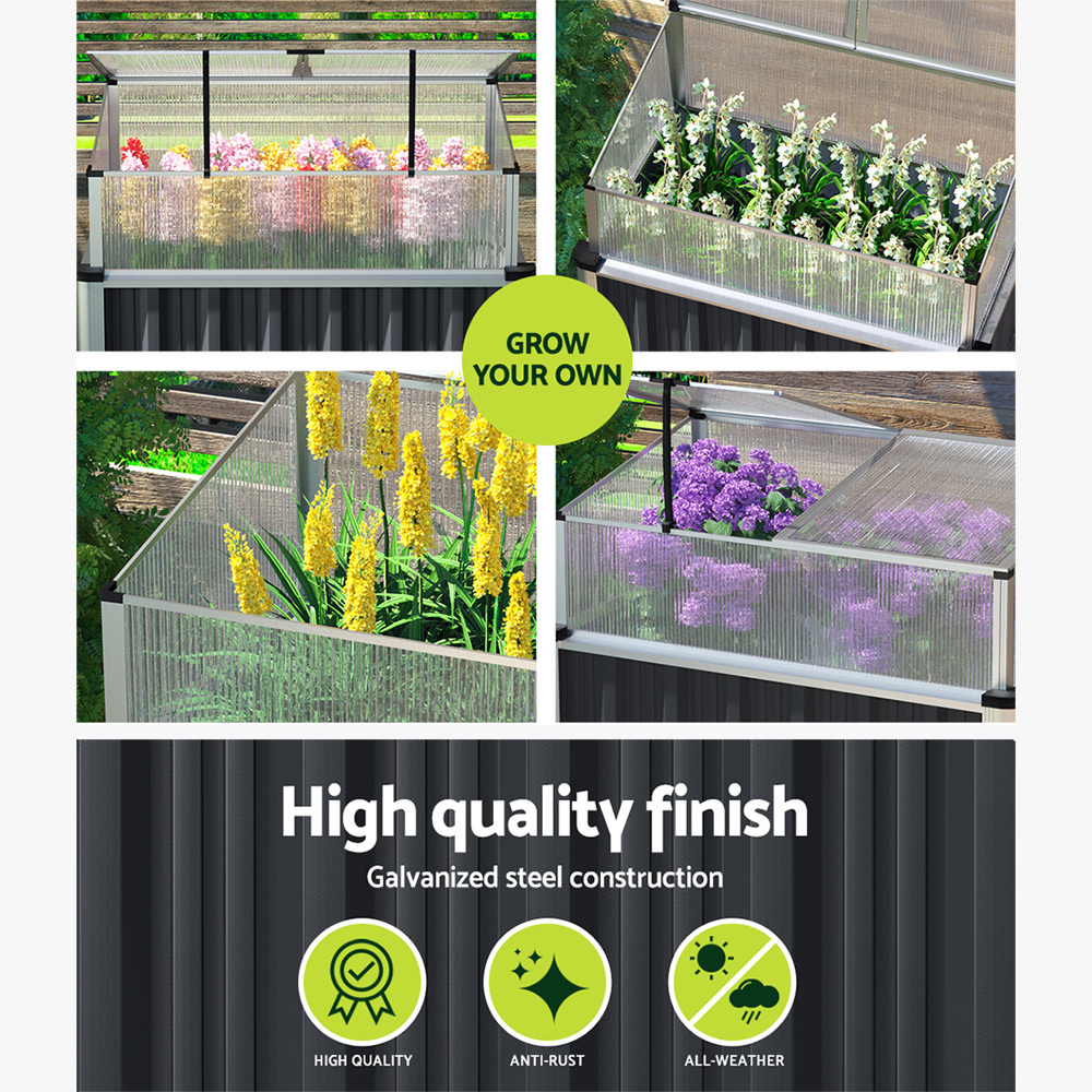 Green Fingers Garden Bed 80x49x74cm Greenhouse Planter Box Raised Galvanised Herb — image 4