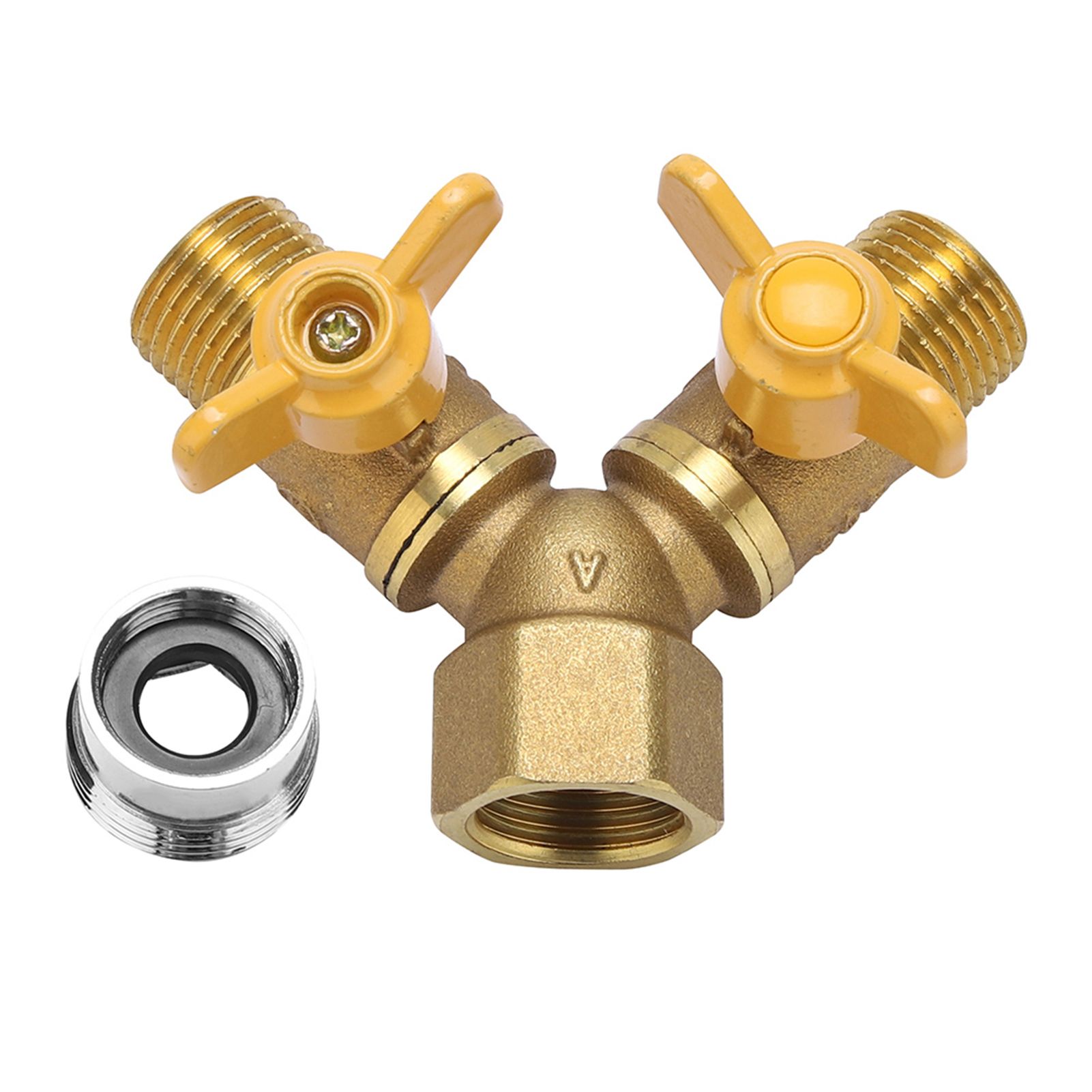 G1/2 Brass Garden Irrigation 2 Way Double Tap Hose Adapter Dual Faucet Connector — image 2
