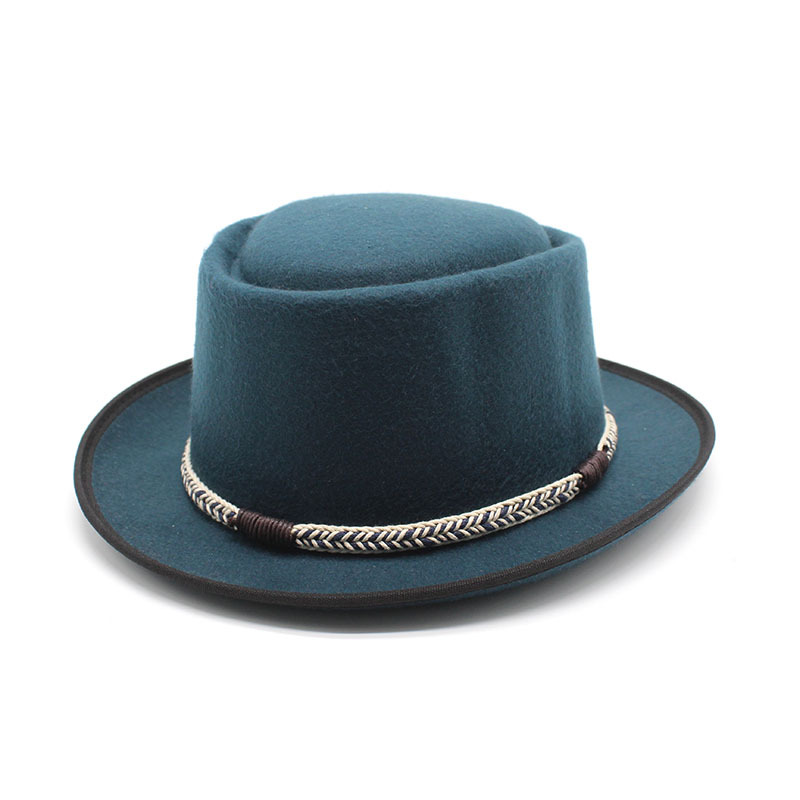 Peacock Blue Unisex Stylish Pure Woolen Short-Brimmed Fedora - Classic British Gentleman's Fedora with Curled Brim and Dimpled Top