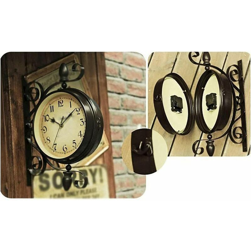 Outdoor Garden Wall Clock Double Sided Vintage Wall Clock Outdoor Indoor Waterproof Decoration Clock — image 2