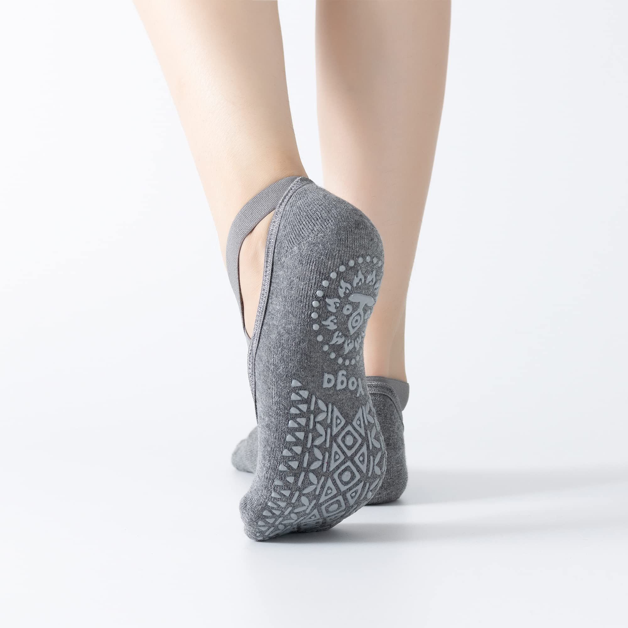 Yoga Pilates Socks with Grips Cross Band for Women Non Slip Cushioned Ankle Socks for Barre Dance Cozy Material — image 3