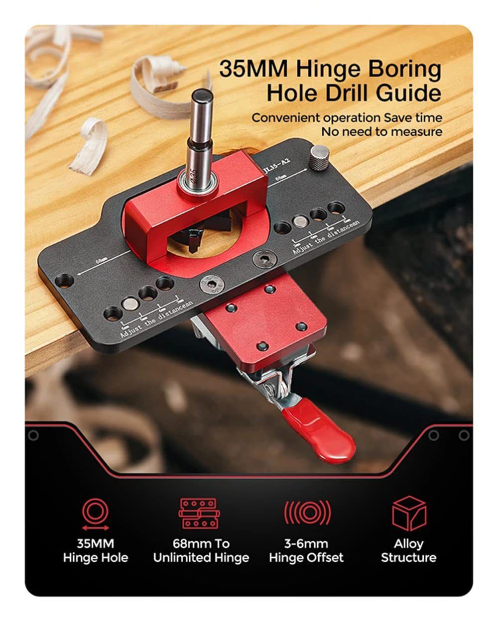 Original 35mm Concealed Hinge Jig Woodworking Dowel Cabinet Jig ,Woodworking Hole Drilling Guide Locator ,Accurate Locking — image 3