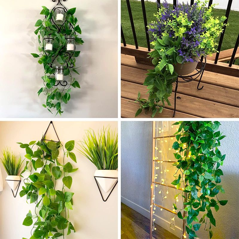 Artificial Hanging Plants - 2pcs Fake Ivy Vine Leaves Kitchen Plants for Wall House Room Garden Wedding (No Baskets) — image 4