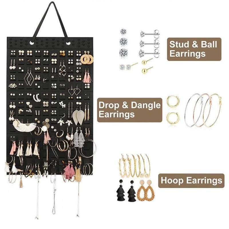Hanging Jewelry Organizer Earring Necklace Holder Felt Display Storage Rack - White β image 3