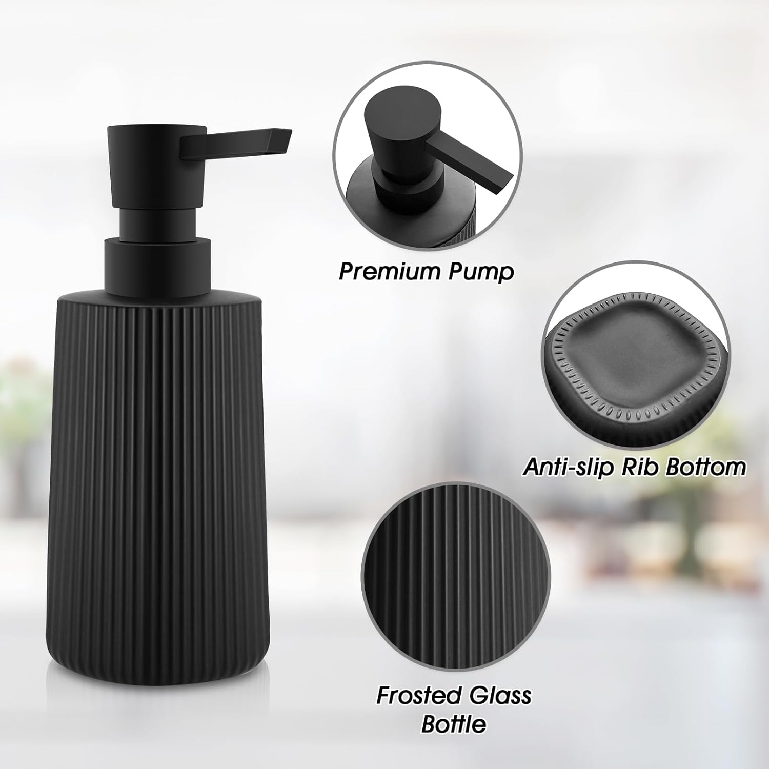Soap Dispenser - Black Soap Dispenser for Detergent - Kitchen Soap Dispenser - With Press Dispenser - Suitable for Countertops - Bathroom and Kitchen (2 pieces — image 3