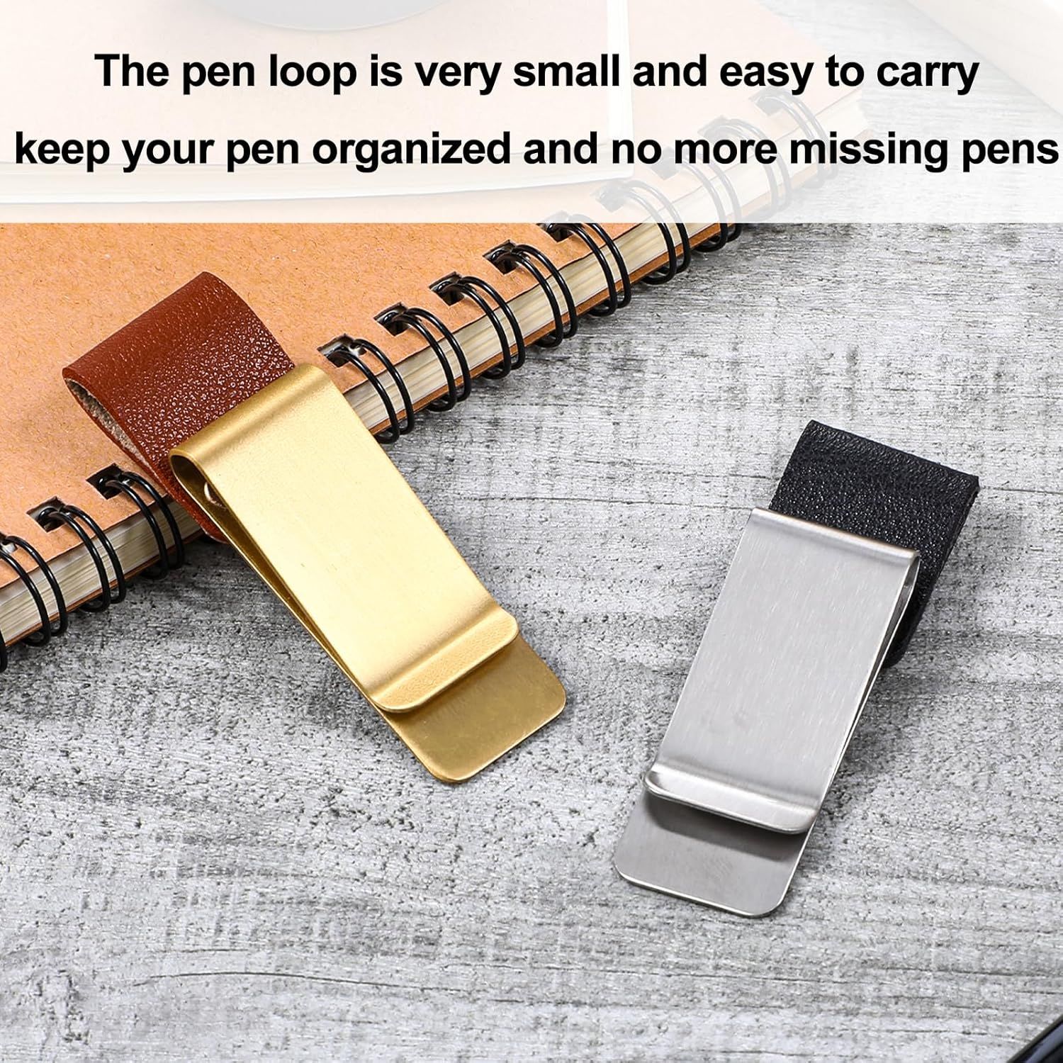 2 Pcs PU Leather Retro Notebook Pen Clips Metal Pen Loop Holder Sleeve - Silver & Gold โ image 6
