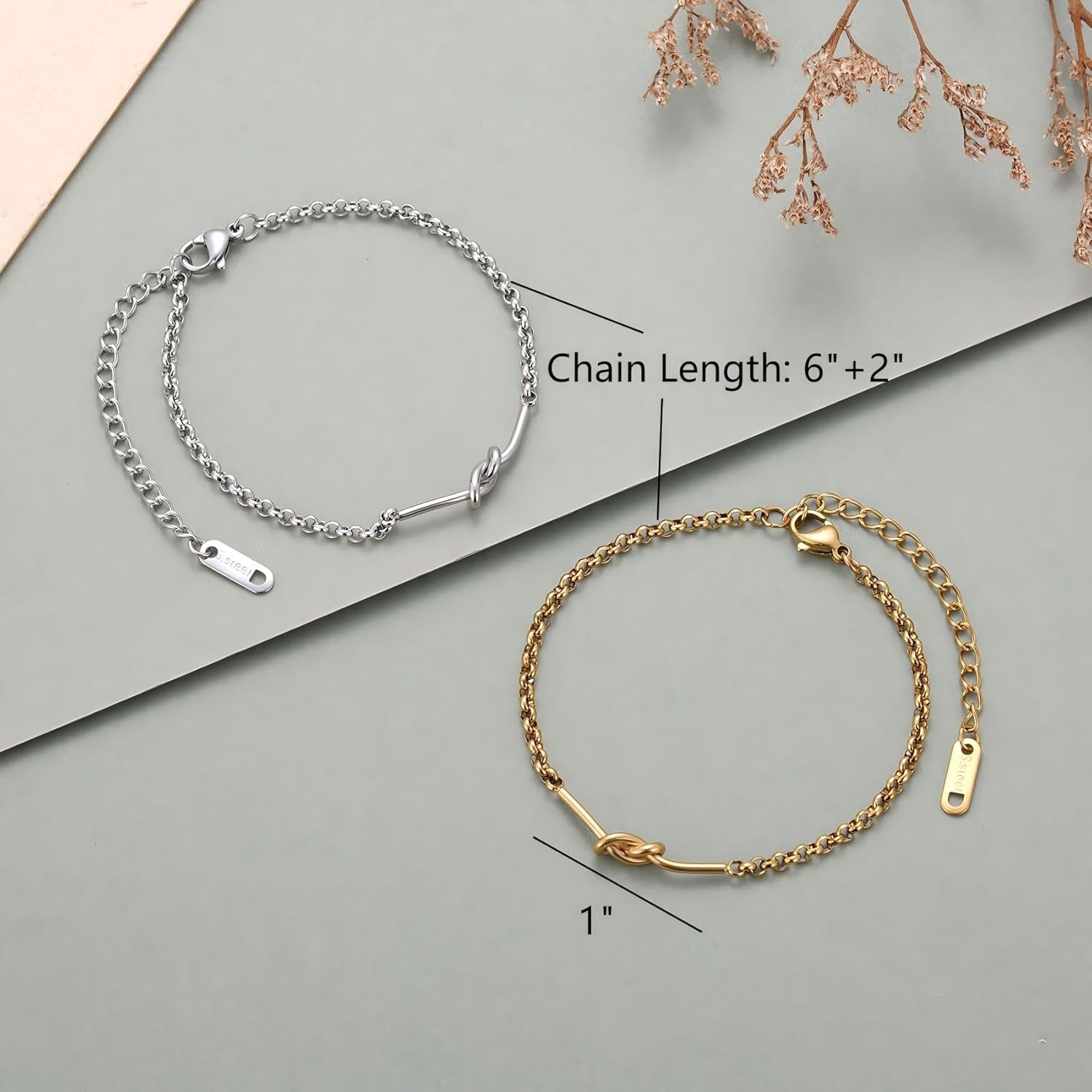 Kvekstio Set of 2 Friendship Knot Bracelets for Women – Gold & Silver Matching Chain Bracelets for Best Friends Besties or Bridesmaids, Meaningful — image 6