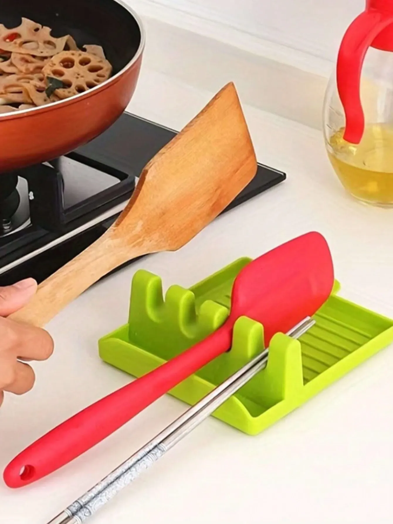 1pc Multifunctional Silicone Pot Lid Holder Serving As Spoon Rest Utensil Rack Pot Lid Rack Spatula Holder Kitchen Organizer — image 3